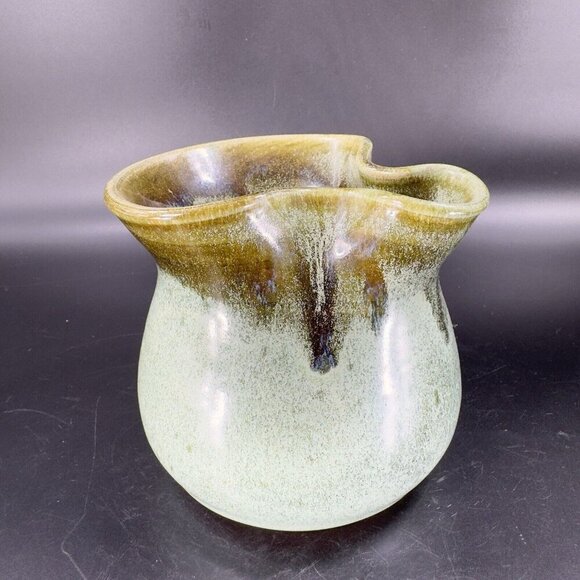 Hand Made Studio Art Pottery Pitcher Carafe Handles Artist Signed Pottery Green - Picture 9 of 16